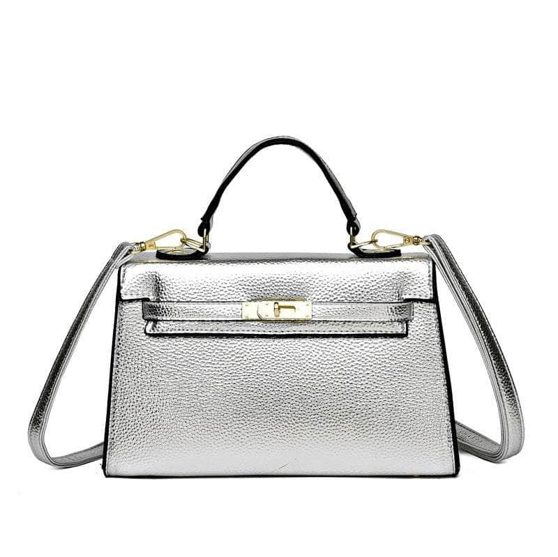 Elegant Vegan Leather Crossbody Shoulder Handbag Silver