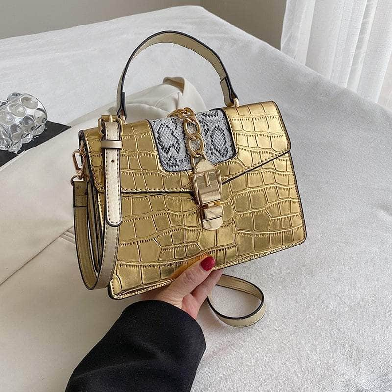 Elegant Vegan Leather Shoulder Handbag Gold