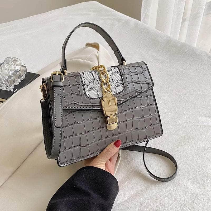 Elegant Vegan Leather Shoulder Handbag Gray