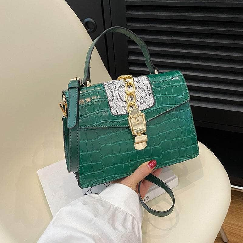 Elegant Vegan Leather Shoulder Handbag Green