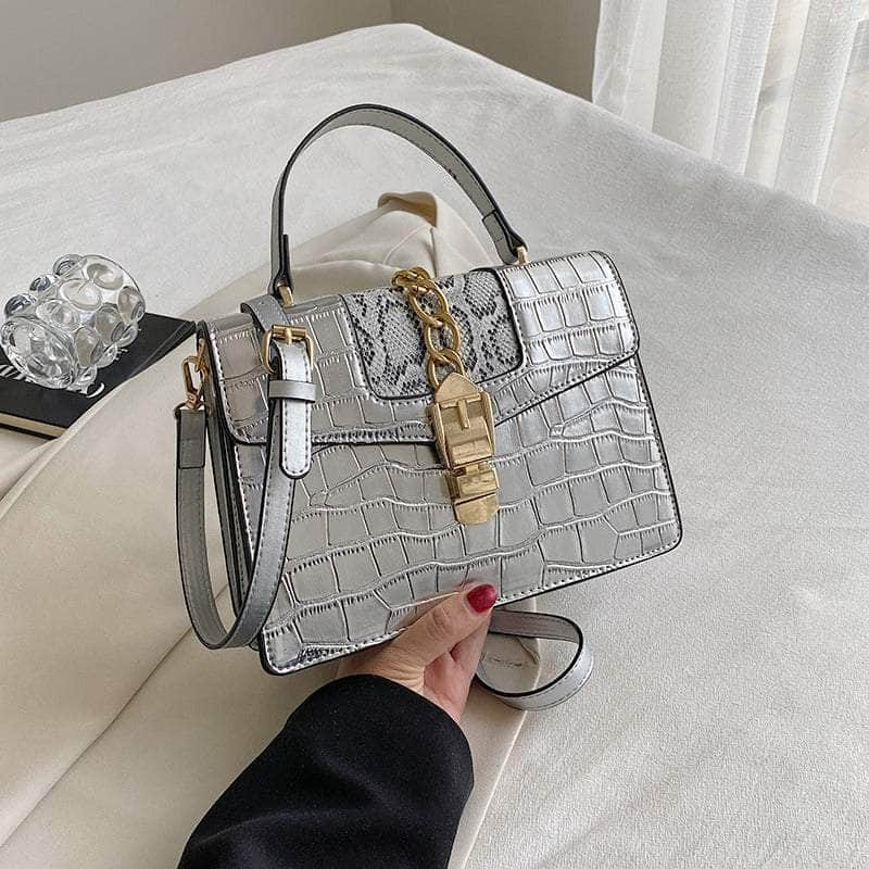 Elegant Vegan Leather Shoulder Handbag Silver