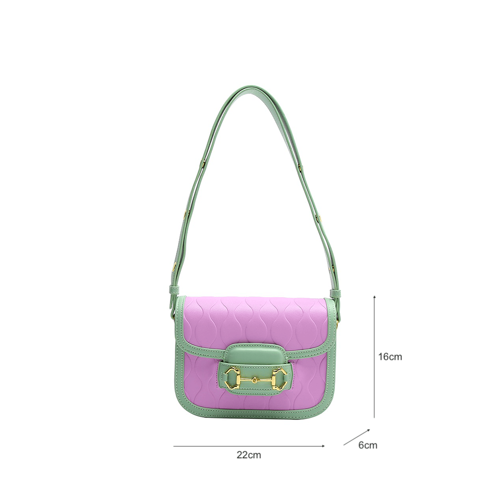 Embossed Color-Blocked Crossbody Bag with Metallic Accents