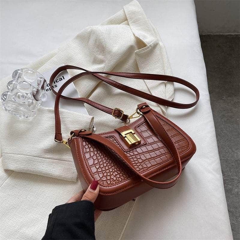 Embossed Crocodile Leather Crossbody Bag Cinnamon