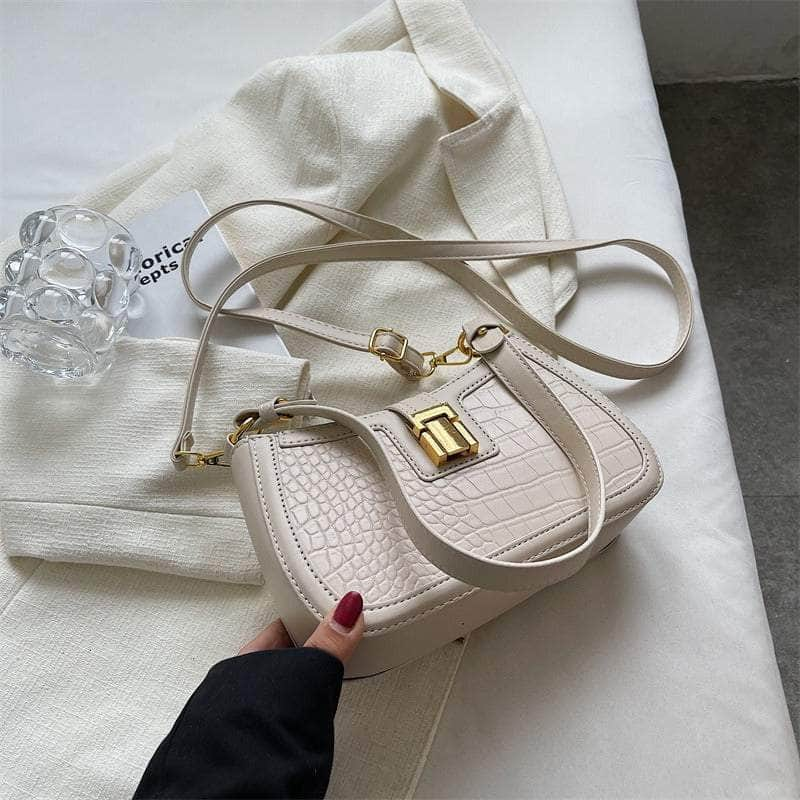 Embossed Crocodile Leather Crossbody Bag White