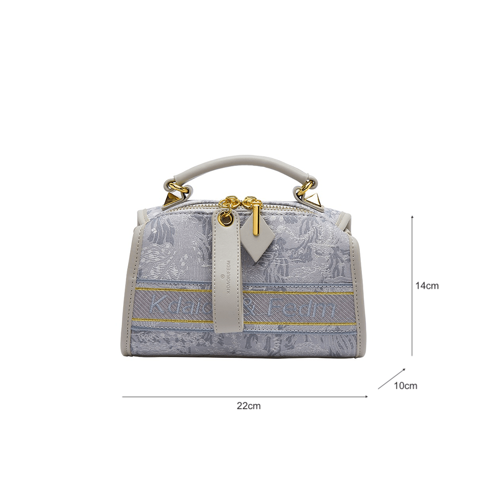 Embroidered Denim Dusty Gray Duffle Bag