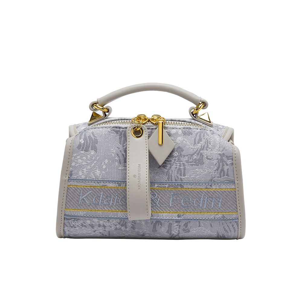 Embroidered Denim Dusty Gray Duffle Bag