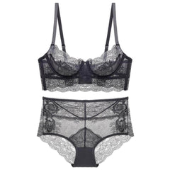 Embroidered Lace Bra Panty Set 70A / Black