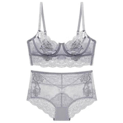 Embroidered Lace Bra Panty Set 70A / Gray