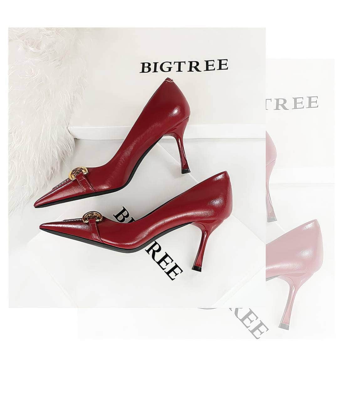 Embroidery Detailed Metallic Chain Pointed Toe Court Heels