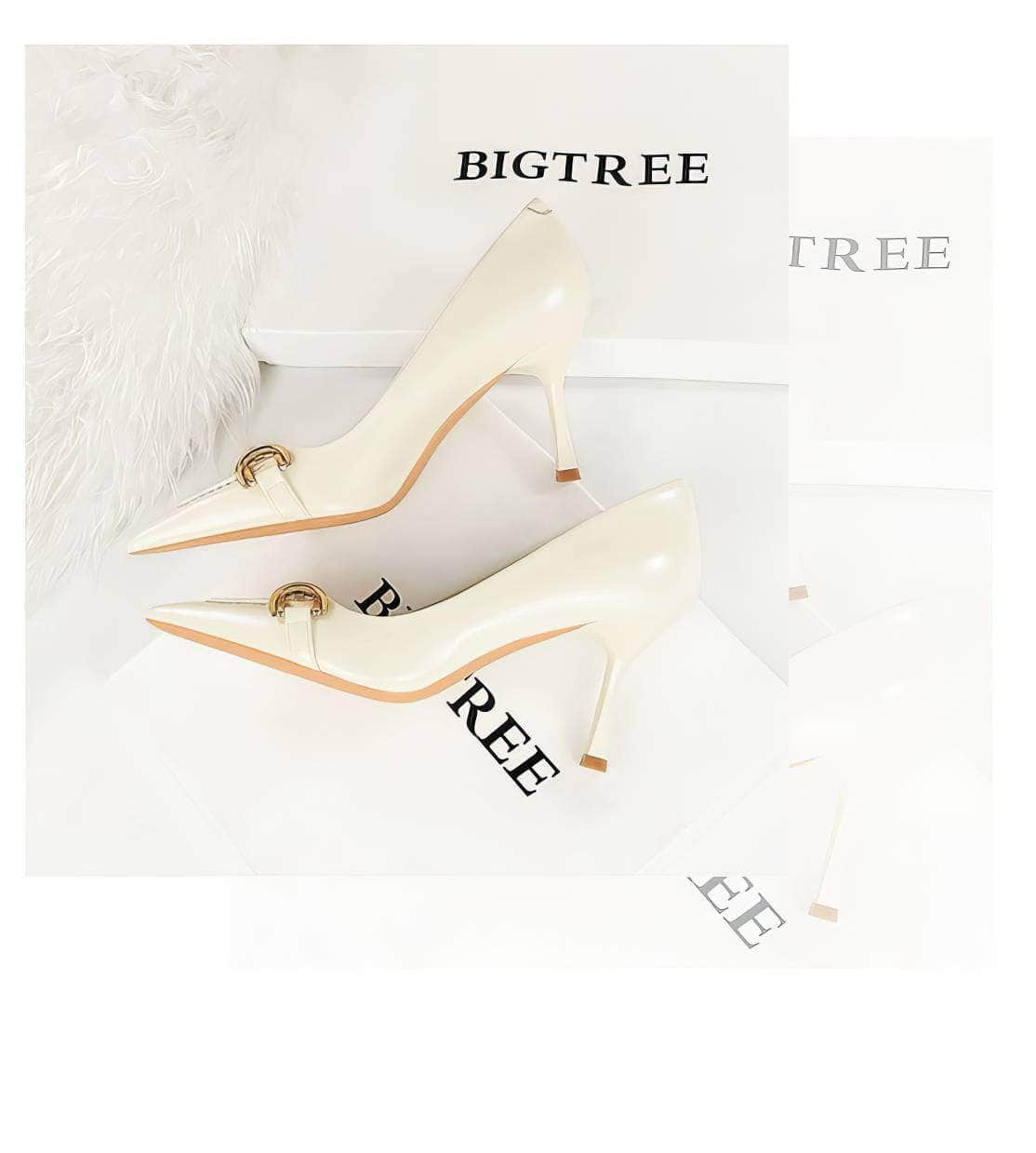 Embroidery Detailed Metallic Chain Pointed Toe Court Heels