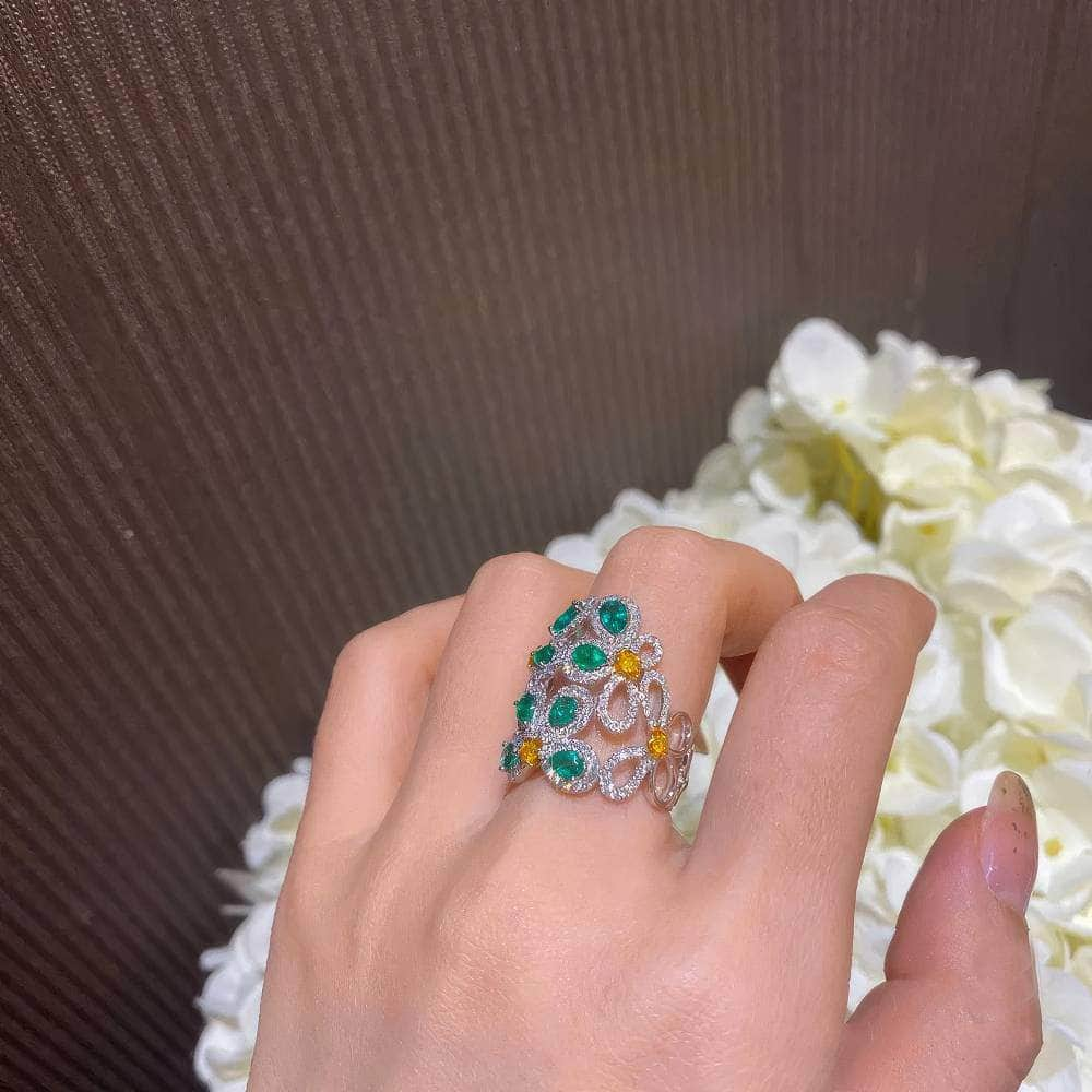 Emerald Crystal Gemstone Statement Cocktail Ring Green