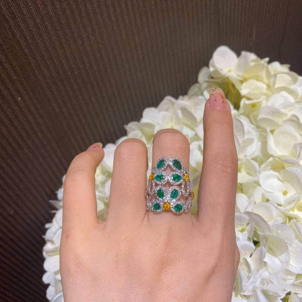 Emerald Crystal Gemstone Statement Cocktail Ring Green