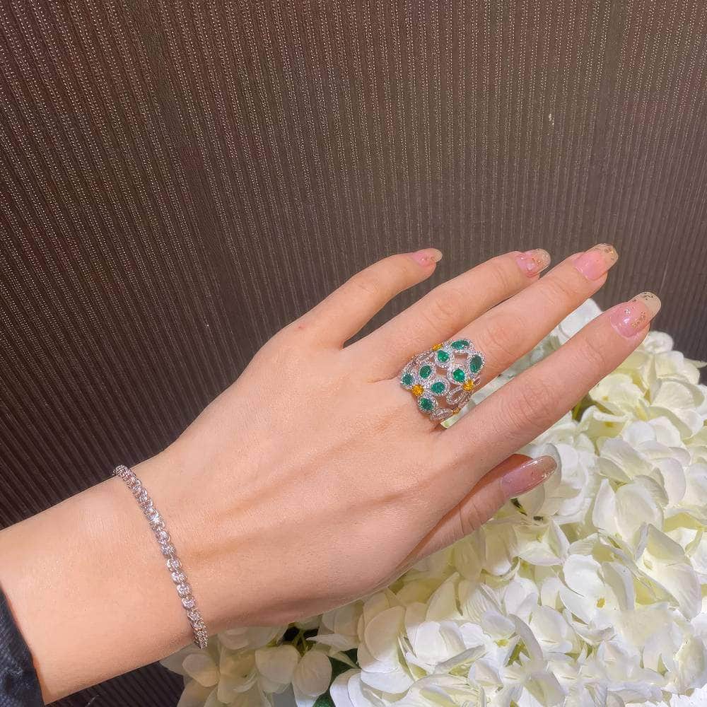 Emerald Crystal Gemstone Statement Cocktail Ring Green