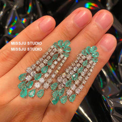 Emerald Crystals Tassel Drop Rhinestone Earrings Green