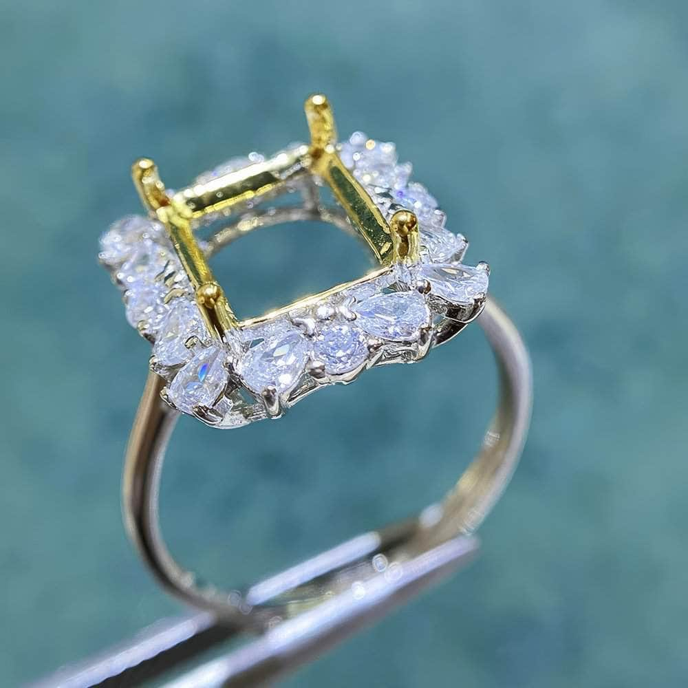 Emerald-Cut Semi-Mount Inlaid Ring Settings Lab Diamond 18k Gold Gemstone Ring: 6*8MM, 7*9MM, 8*10MM