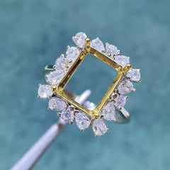Emerald-Cut Semi-Mount Inlaid Ring Settings Lab Diamond 18k Gold Gemstone Ring: 6*8MM, 7*9MM, 8*10MM 6*8mm / Gold / Vintage