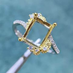 Emerald-Cut Semi-Mount Inlaid Ring Settings Lab Diamond 18k Gold Gemstone Ring: 6*8MM, 7*9MM, 8*10MM 7*9mm / Gold / Art Deco