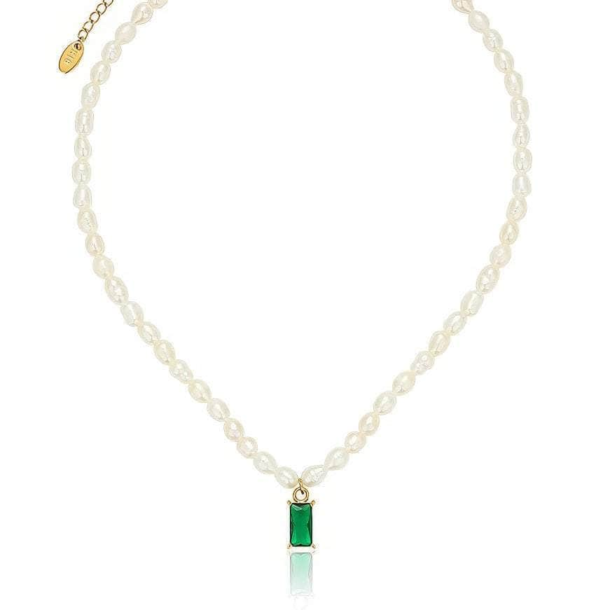 Emerald Stone Freshwater Pearl Necklace Multicolor