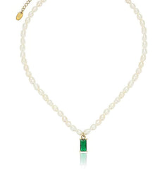 Emerald Stone Freshwater Pearl Necklace Multicolor