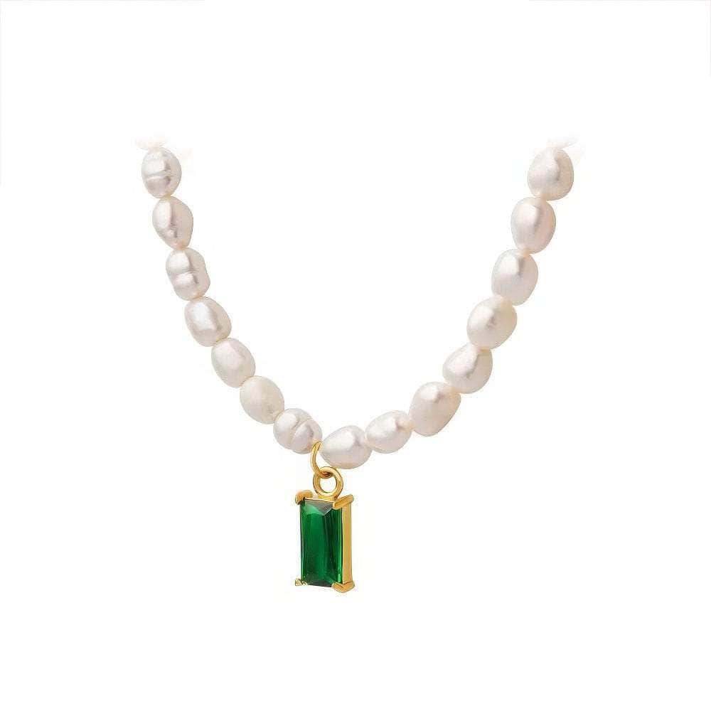Emerald Stone Freshwater Pearl Necklace Multicolor