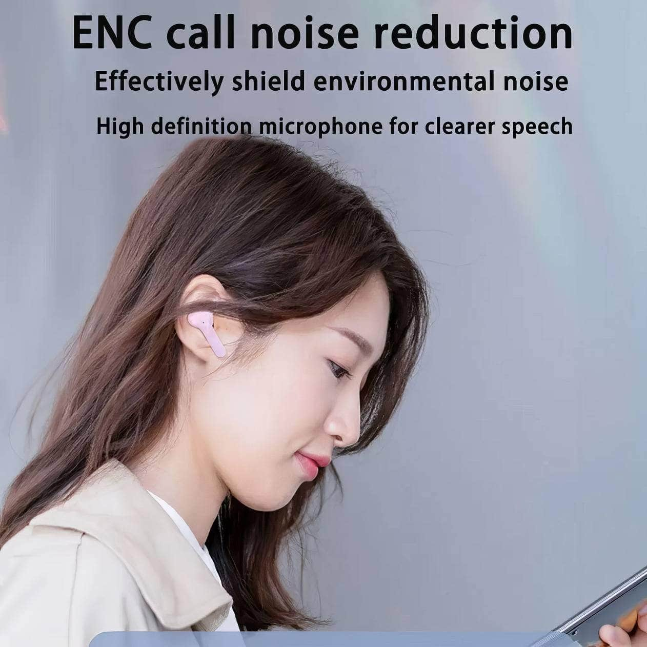 ENC Noise Canceling Wireless Bluetooth Earbuds - BT30 HiFi Stereo Headphones with Digital Display Charging Case, Waterproof for Gaming