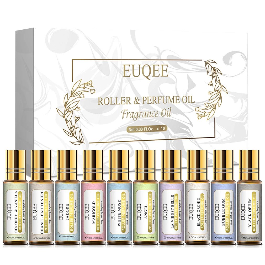 EUQEE 10PCS Natural Fragrance Oils Set: Coconut, Vanilla, Violet for Diffuser - Premium Fragrance Oil Gift Set 10 Bottles / 10ml / CHINA