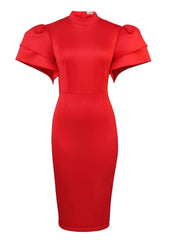 Exaggerated Bell Sleeves Collared Neck Midi Dress