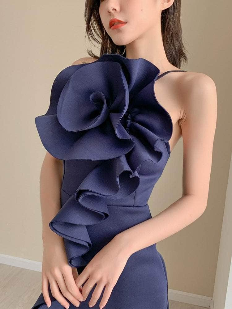 Exaggerated Front Ruffled Spaghetti Strap Dress