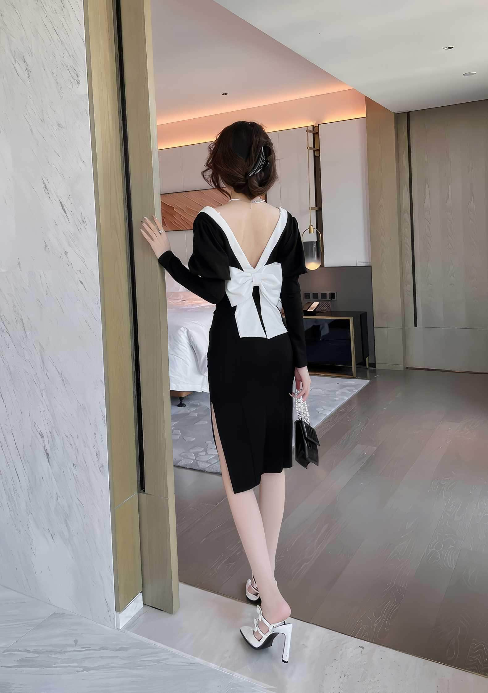 Exaggerated Long Sleeve Square Neck Ruched Dress