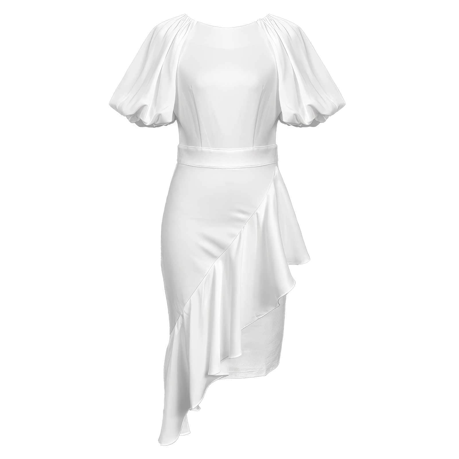 Exaggerated Puff Sleeves Asymmetrical Ruffle Dress