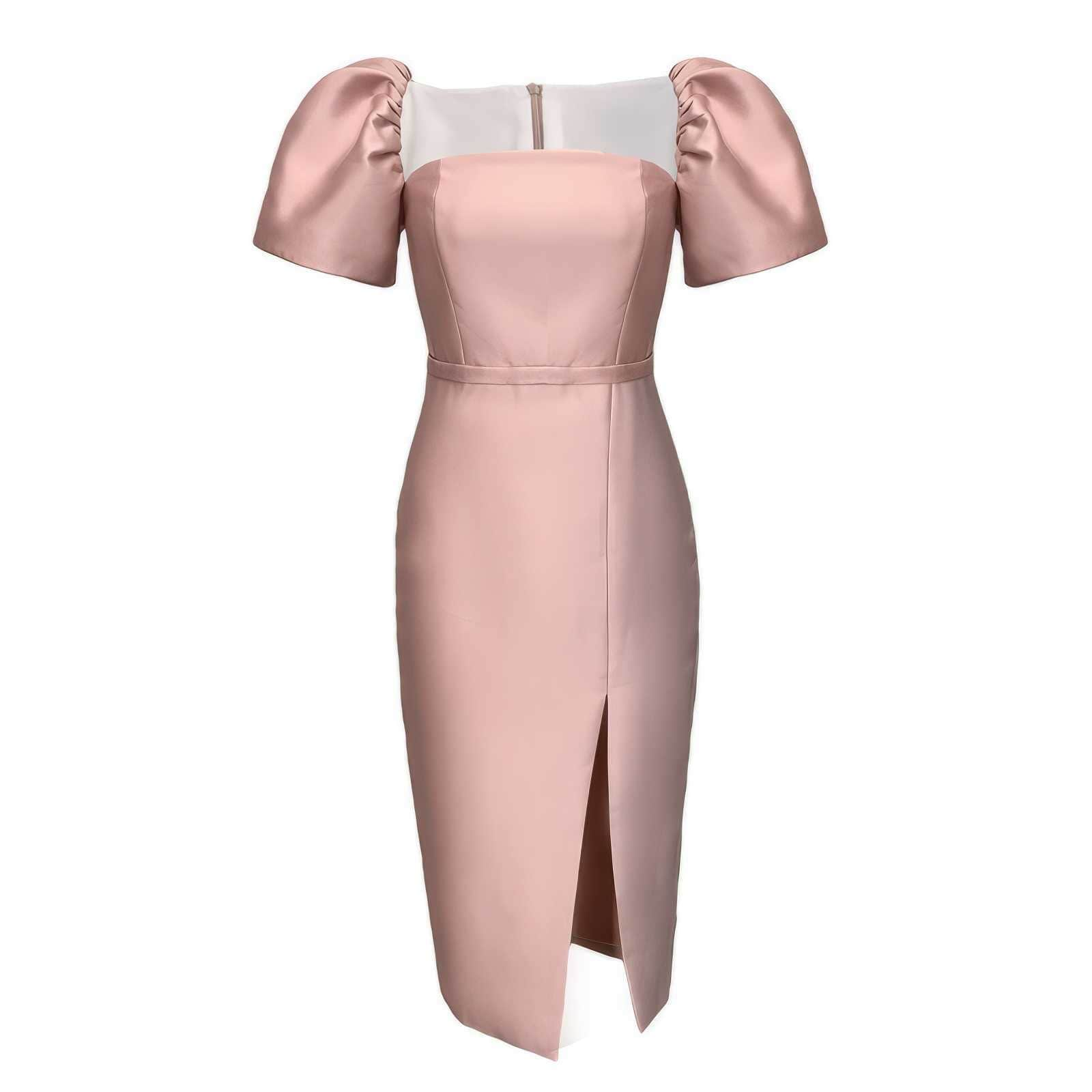 Exaggerated Puff Sleeves High Slit Dress