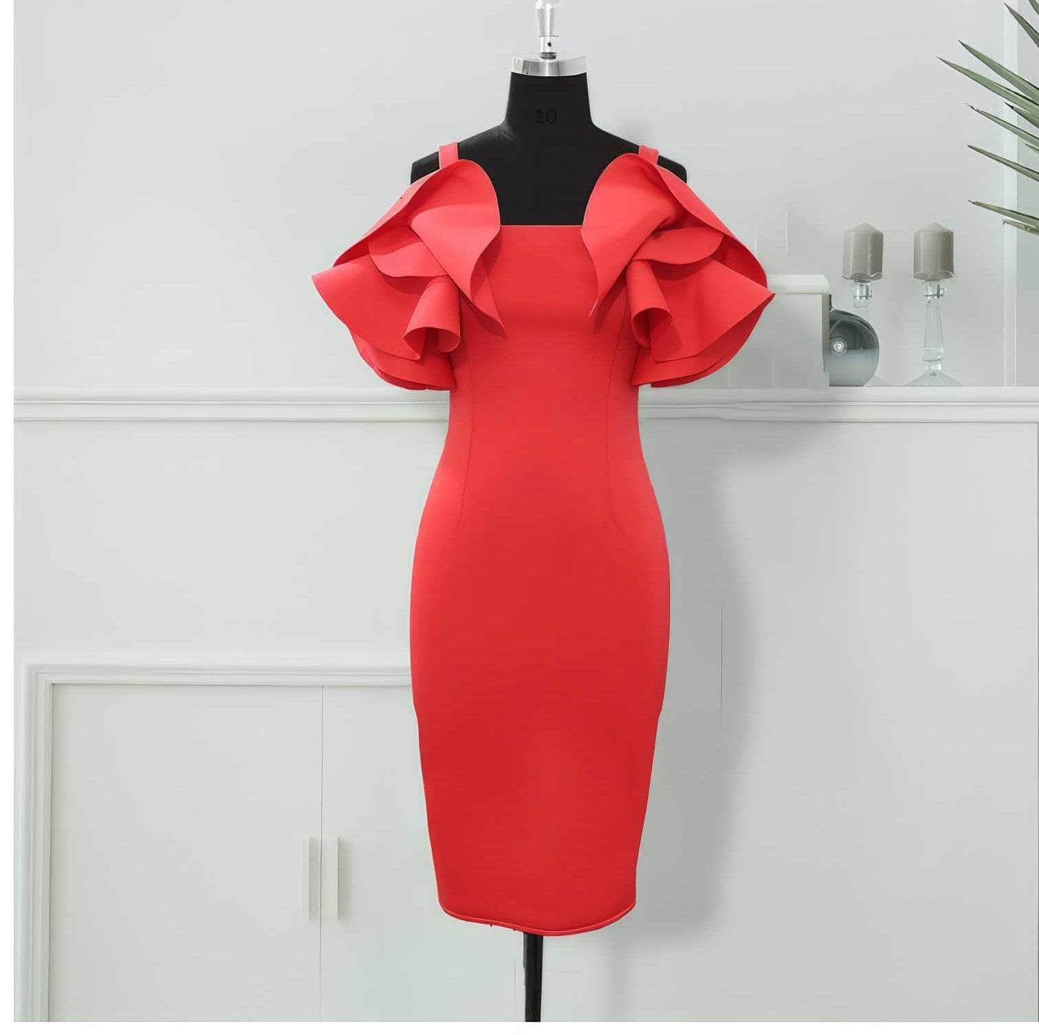 Exaggerated Ruffle Scuba Column Dress