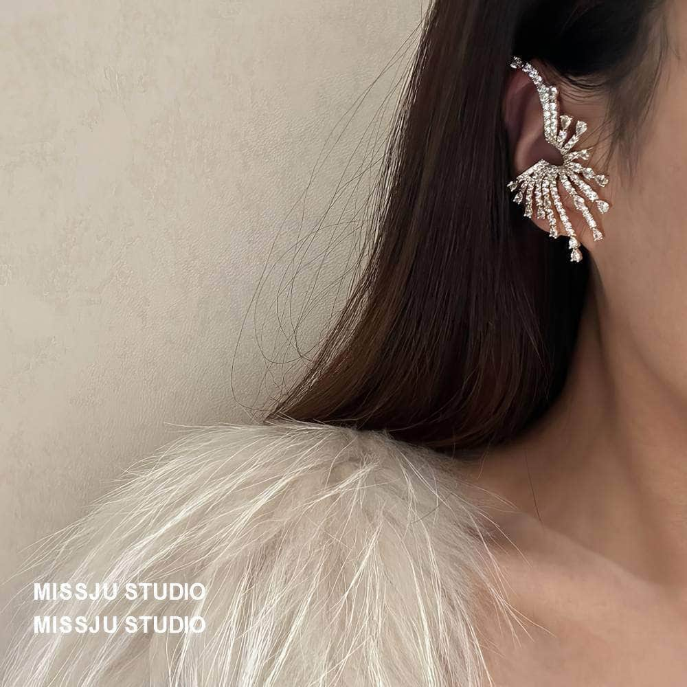 Exaggerated Sparkly Paved Rhinestone EarCuff Earrings White