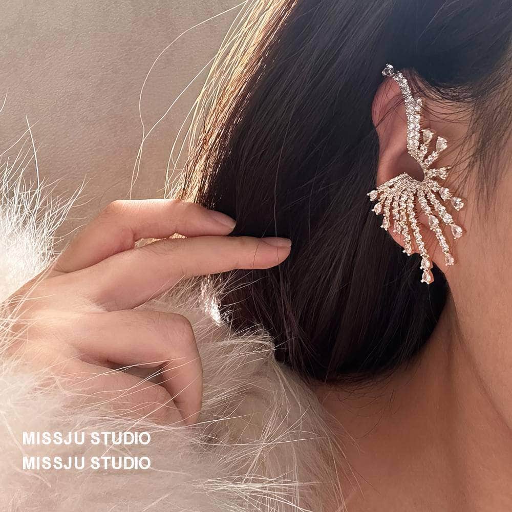 Exaggerated Sparkly Paved Rhinestone EarCuff Earrings White