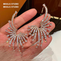 Exaggerated Sparkly Paved Rhinestone EarCuff Earrings White