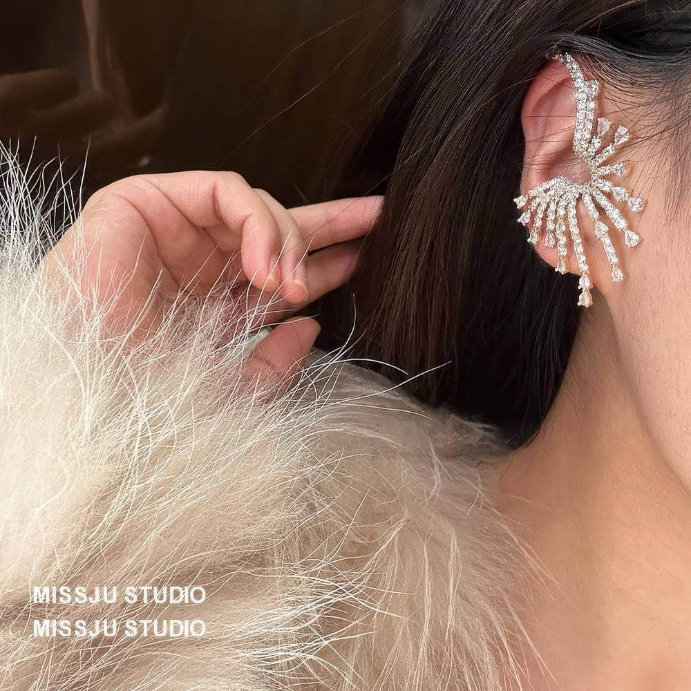 Exaggerated Sparkly Paved Rhinestone EarCuff Earrings White