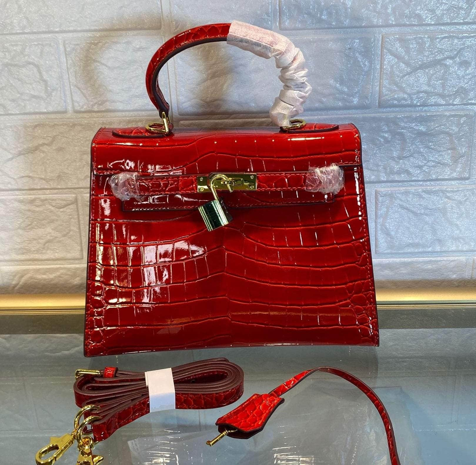 Exotic Alligator Skin Tote Handbag with Glossy Finish