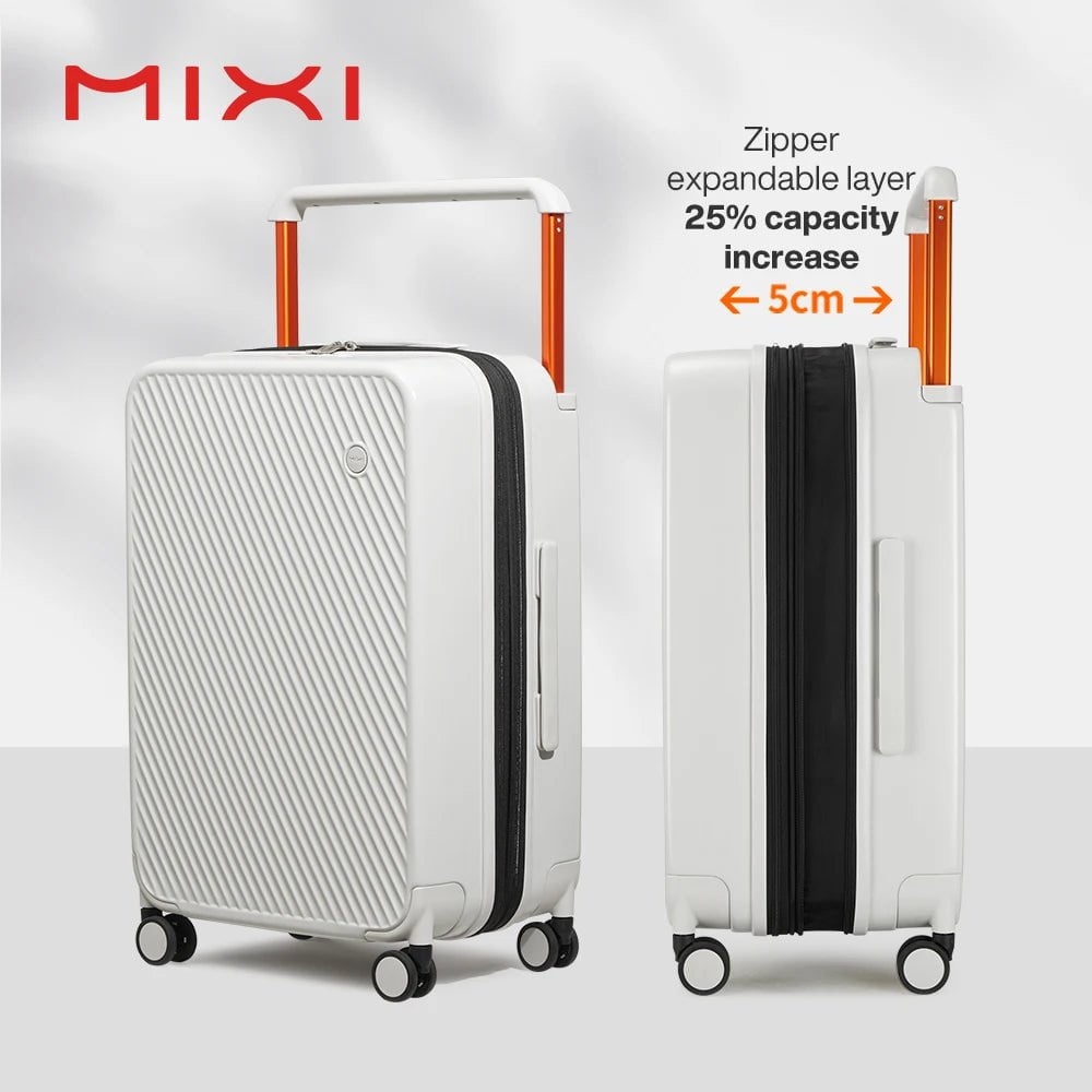 Expandable Carry On: Lightweight, Spinner Wheels, TSA Lock Smoke White / 24 inch check in / CHINA