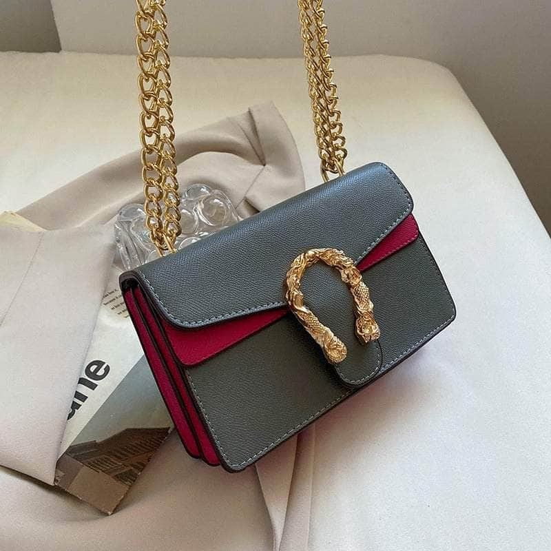 Exquisite Crossbody Bag with Snake Buckle Blue-Red