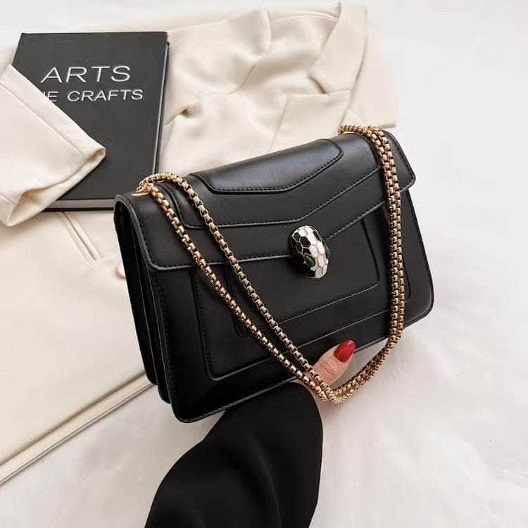 Exquisite Leather Shoulder Crossbody Bag with a Flap Closure Black