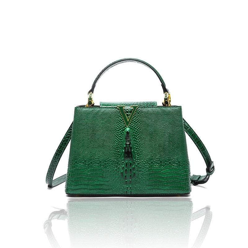 Exquisite Reptile-Inspired Leather Pattern Handbag Green