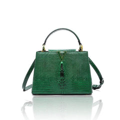 Exquisite Reptile-Inspired Leather Pattern Handbag Green