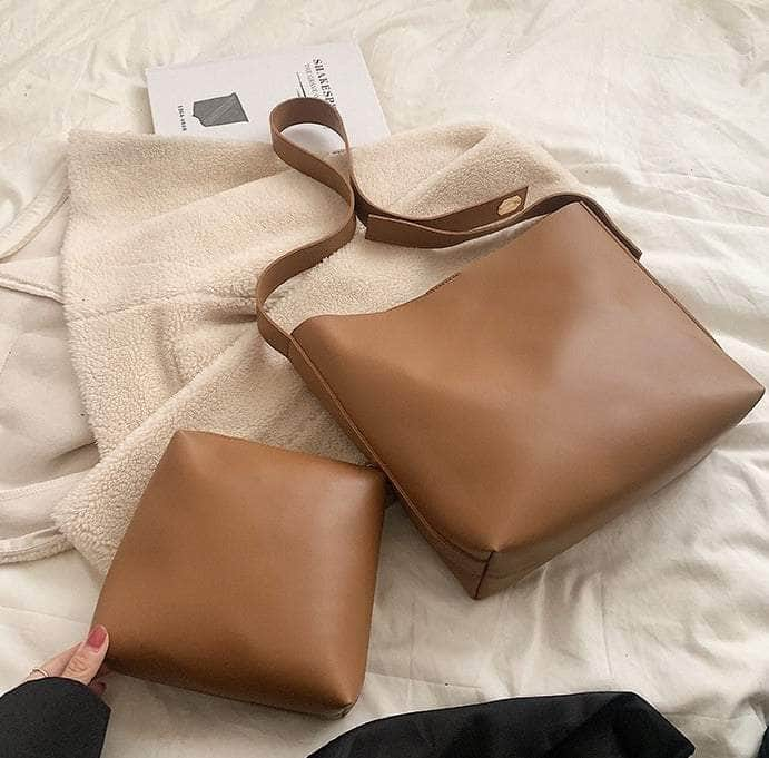 Exquisite Shoulder Bucket Bag Caramel