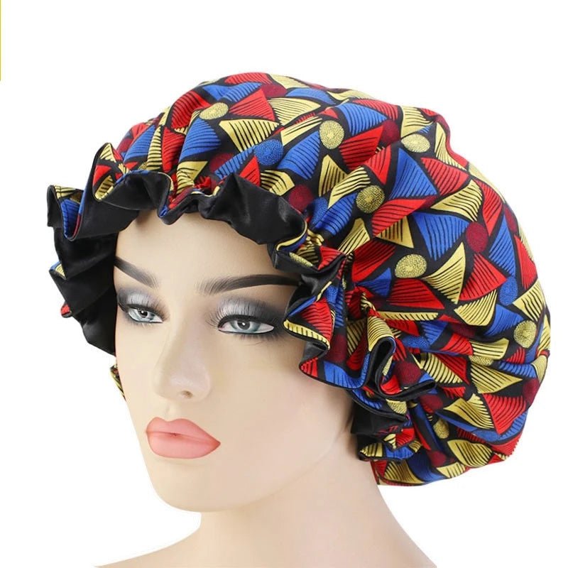 Extra Large African Pattern Satin Bonnet for Women black