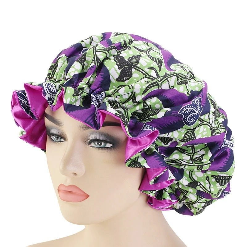 Extra Large African Pattern Satin Bonnet for Women PURPLE