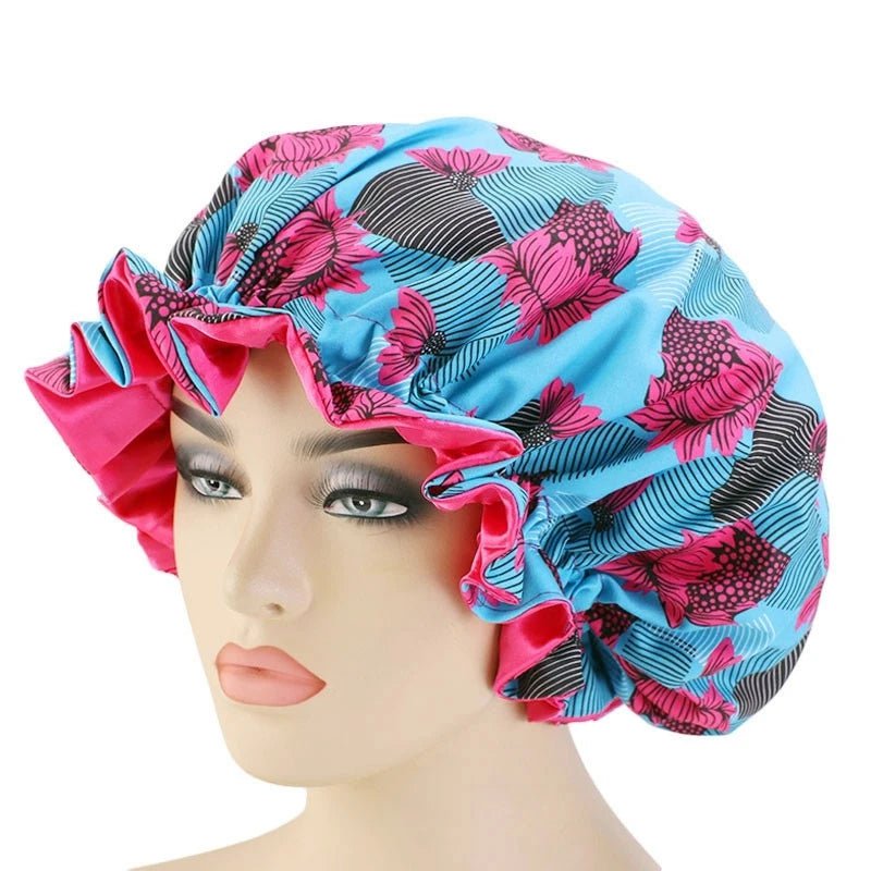 Extra Large African Pattern Satin Bonnet for Women Rose Red