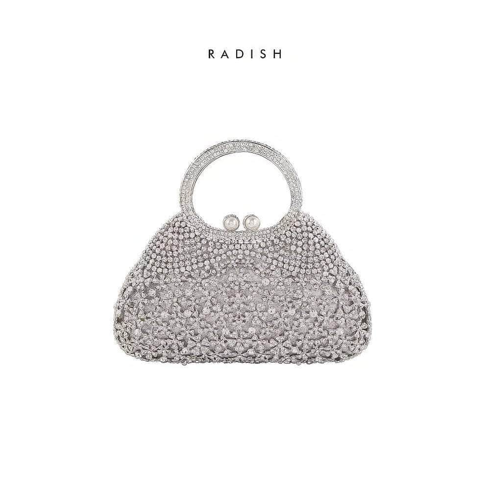 Extravagant Crystal Embellished Tote Handle Tote Purse Silver Shimmer