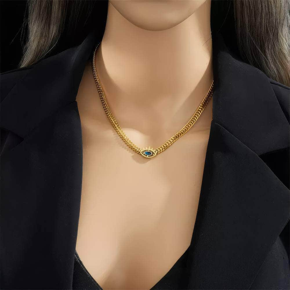 Eye Shape Blue Zircon Necklace - Vintage Thick Chains for Women and Girls, a perfect choice for Party Jewelry Gifts N1922