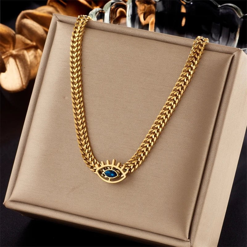 Eye Shape Blue Zircon Necklace - Vintage Thick Chains for Women and Girls, a perfect choice for Party Jewelry Gifts N1922