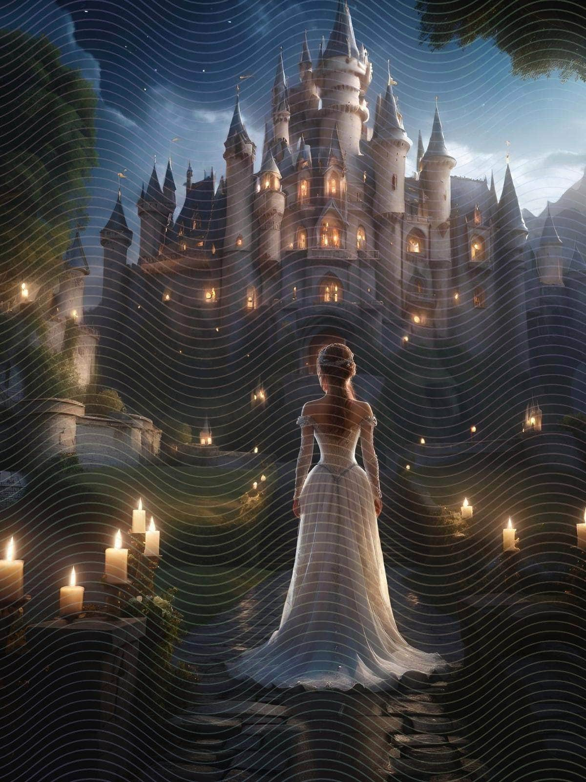 Fairy Tale Princess Standing in front of a Castle